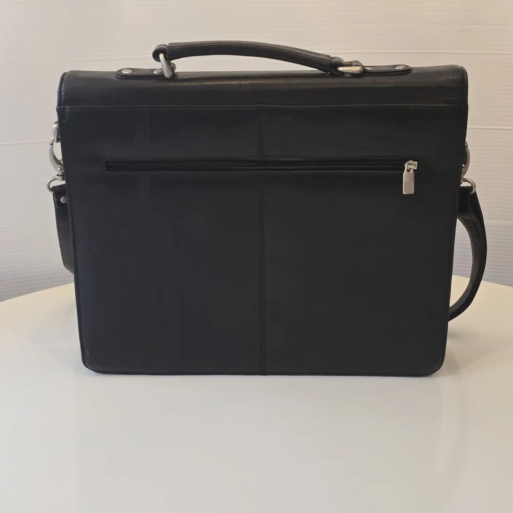 Wilsons Leather Vintage Black Laptop Expandable Briefcase with Shoulder Strap